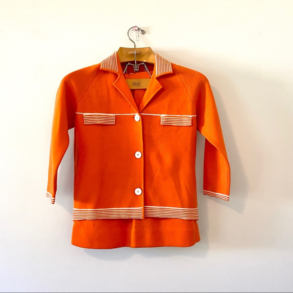 Vintage 60s skirt set merino wool orange knitwear